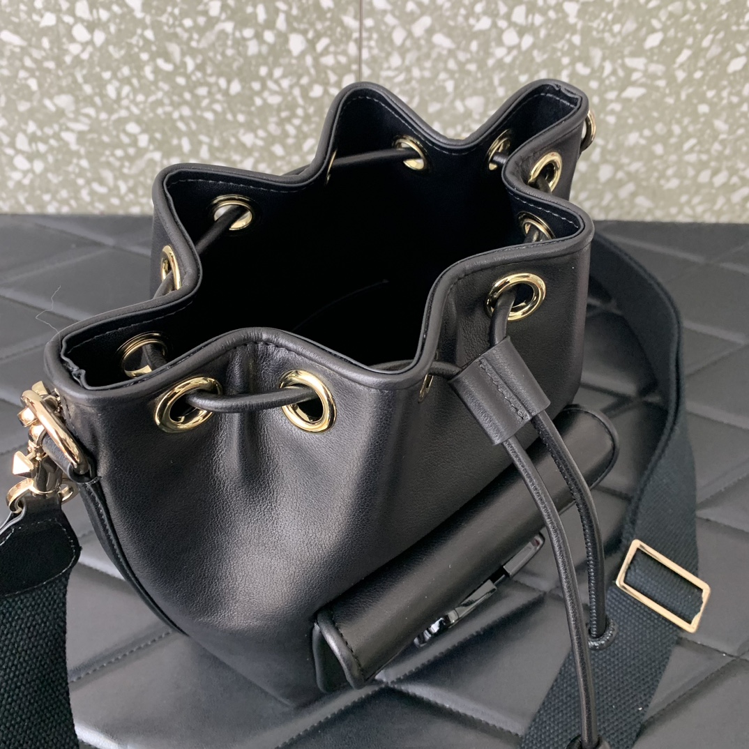 Valentino Garavani Loco Bucket Bag in Black Calfskin Leather